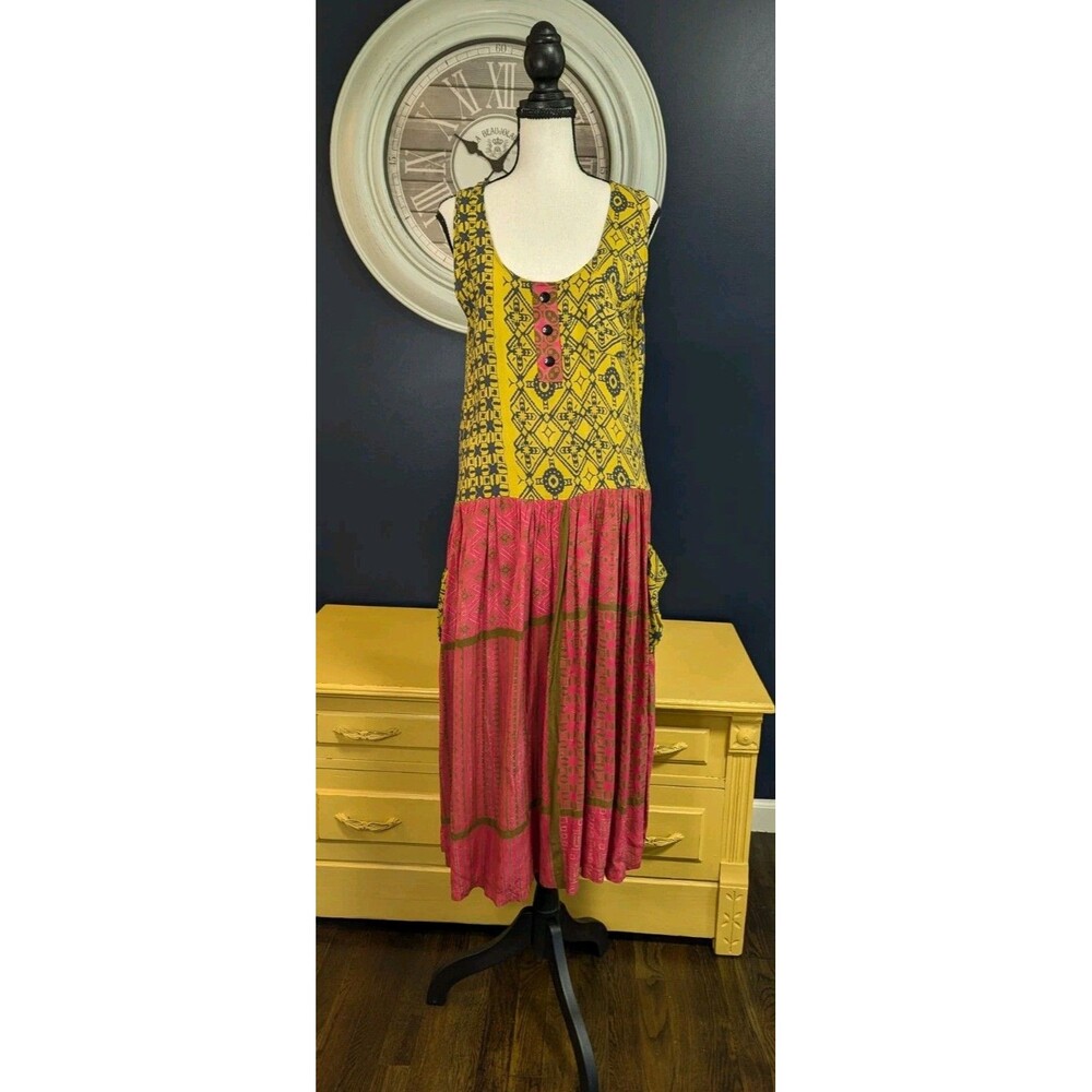 We Be Bop Artsy Tank Dress Medium Tribal Pattern Festival Hippie Boho 100% Rayon